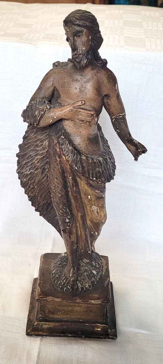  Saint John The Baptist, Painted And Gilded Wood, 18th Century