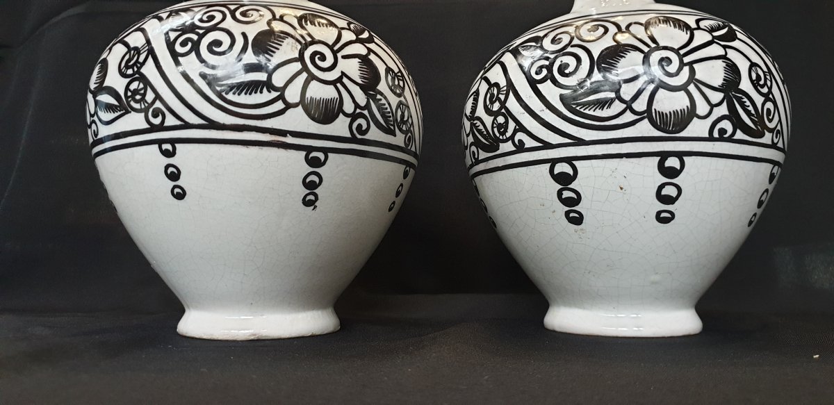 Paire De Vases Devres : Henri Delcourt Art Déco 1930-photo-2