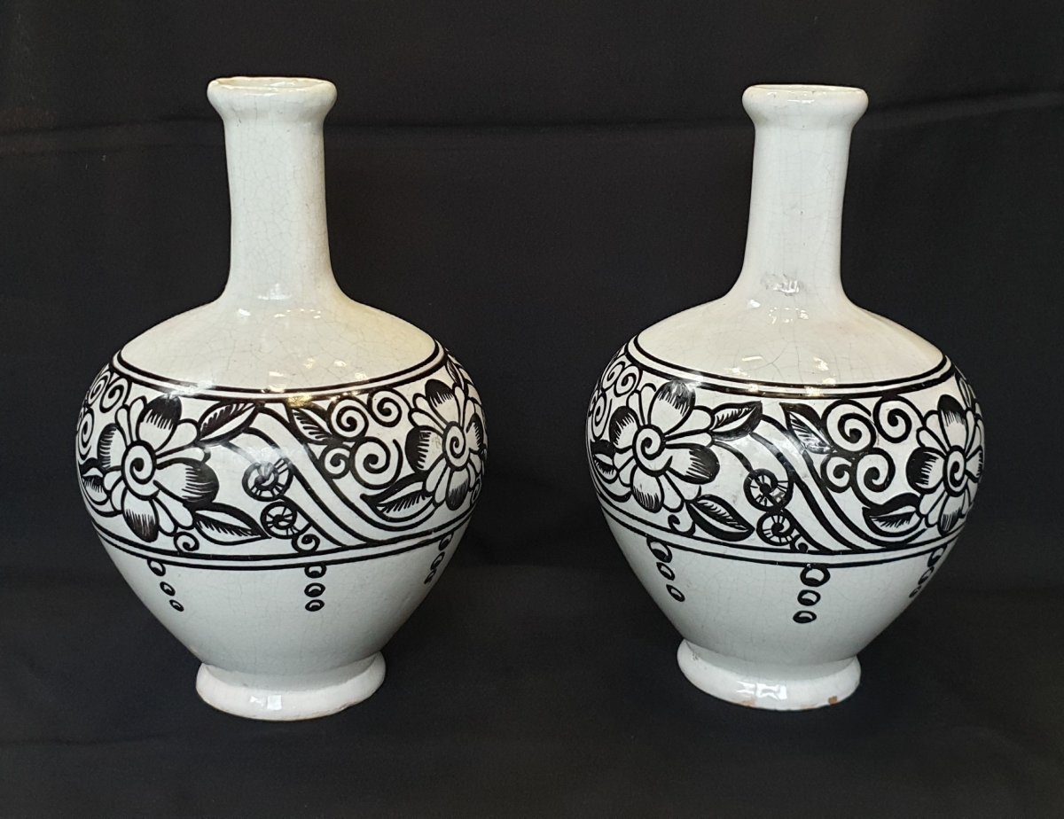 Paire De Vases Devres : Henri Delcourt Art Déco 1930