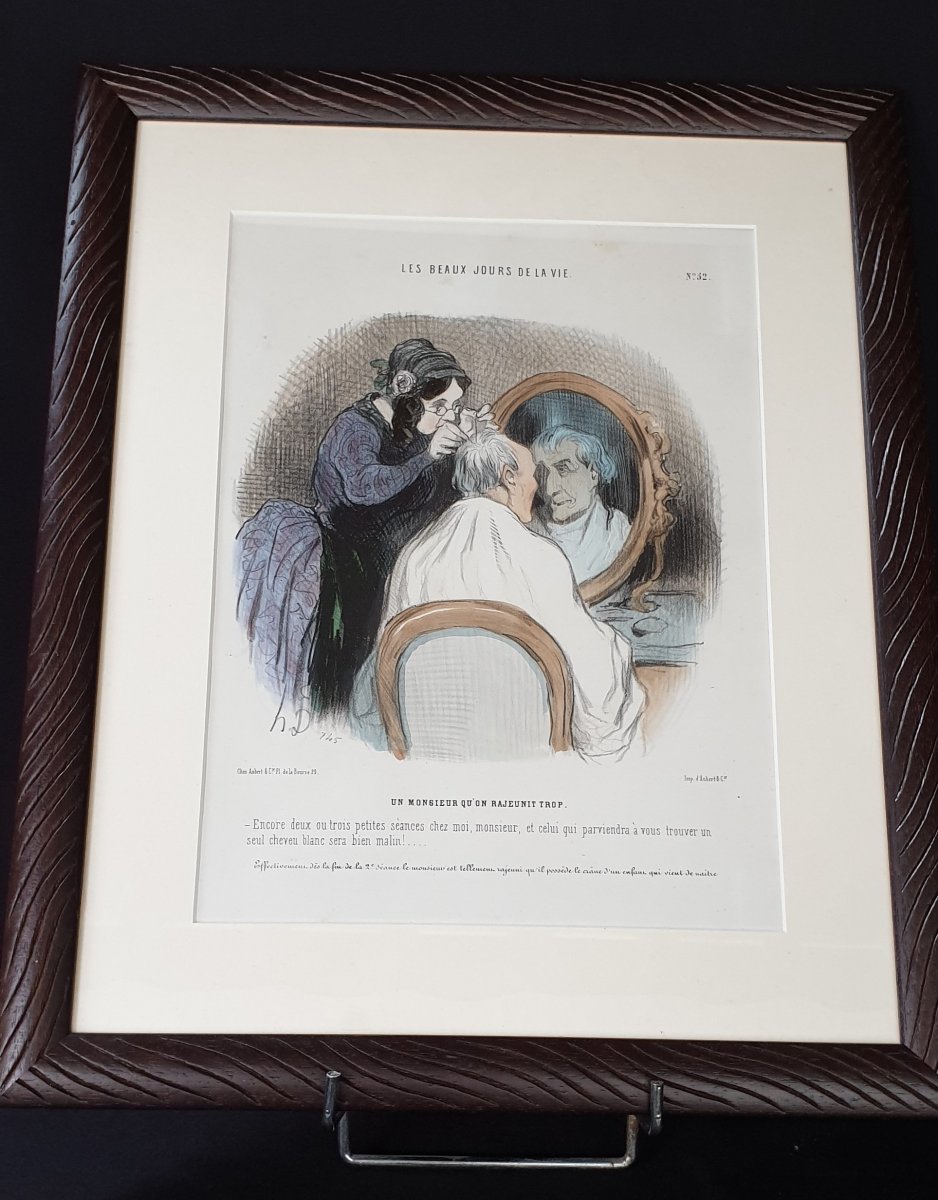 Honoré Daumier , Les Beau Jours De La Vie N° 52 ,  Lithographie  Colorisée  XIX ème
