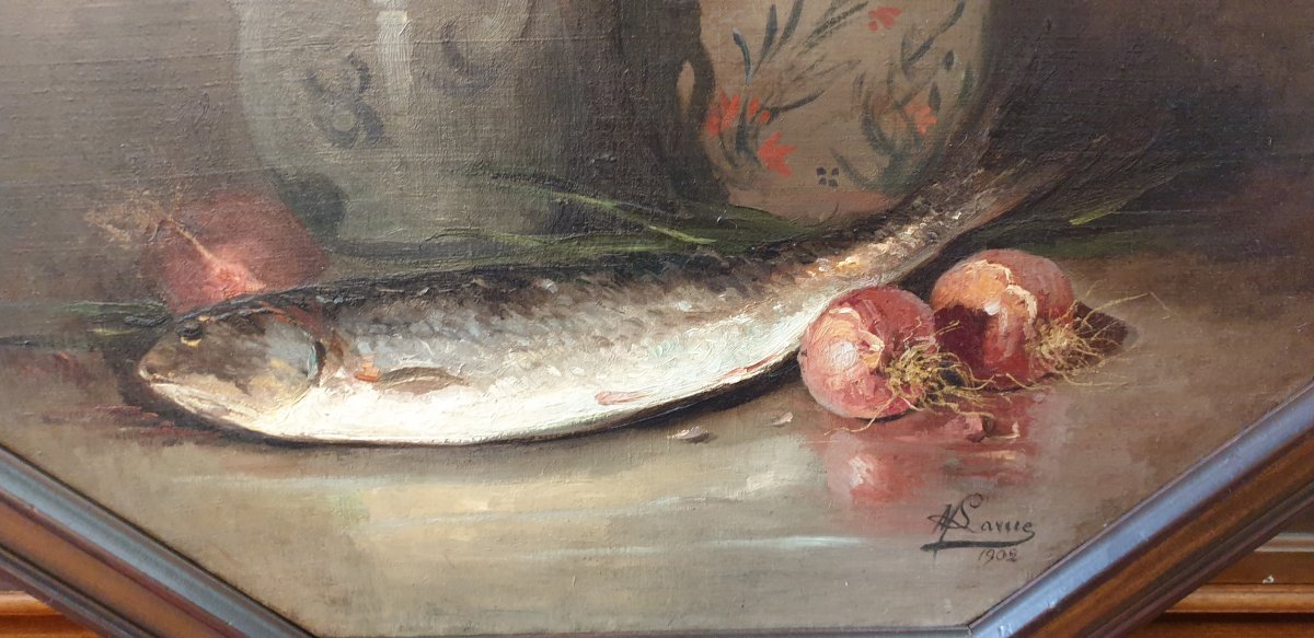 Maurice Larue: Large Still Life With Fish-photo-2