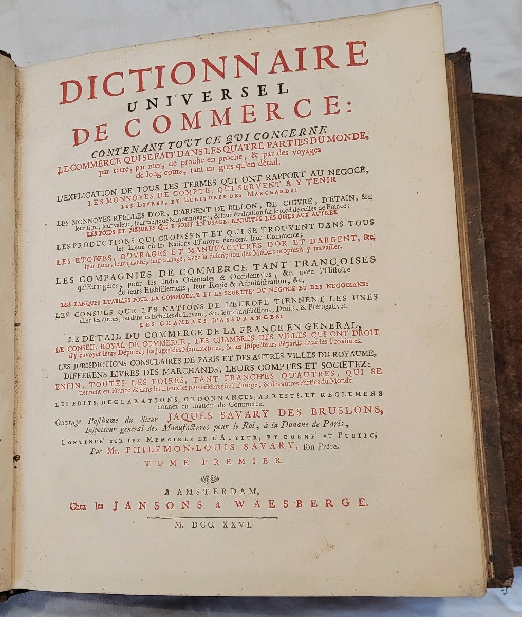 Dictionnaire Universel De Commerce, d'Histoire Naturelle. Philémon-louis Savary. 1726-photo-3