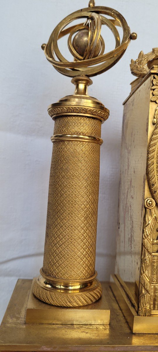 Pendule Bronze Doré Empire Restauration, l' Astronomie-photo-2