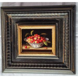 Ida Calzolari  :  Plat De Cerises ,  Huile Sur Cuivre 