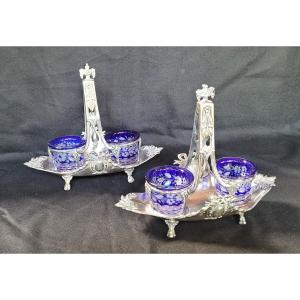 Paire De Salerons : Argent Minerve et Cristal XIX ème,
