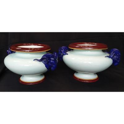 Pair Of Caches Pots, Jules Vieillard Bordeaux, XIX