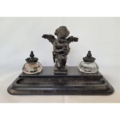 Bronze And Marble Inkwell, Studious Love, Napoleon III