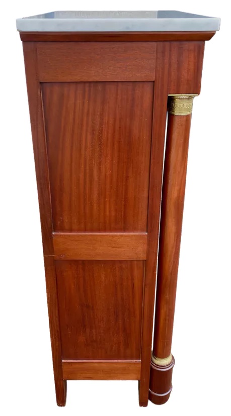 Secrétaire empire plateau marbre blanc en acajou et laiton 6 tiroirs-photo-5