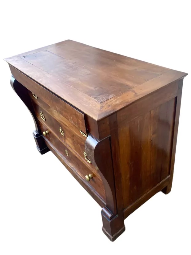 Empire-style Chest Of Drawers With A Handle In Solid Walnut, 19th Century-photo-2