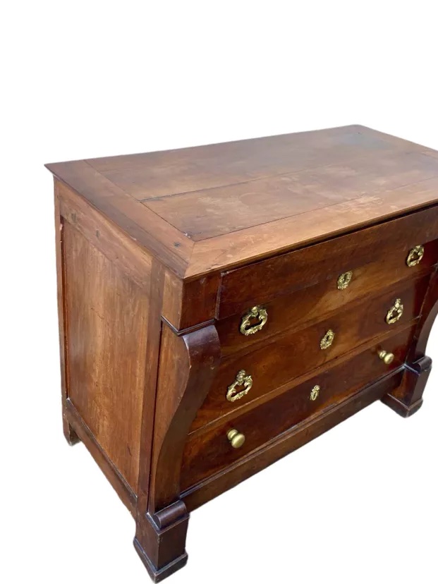 Empire-style Chest Of Drawers With A Handle In Solid Walnut, 19th Century-photo-3