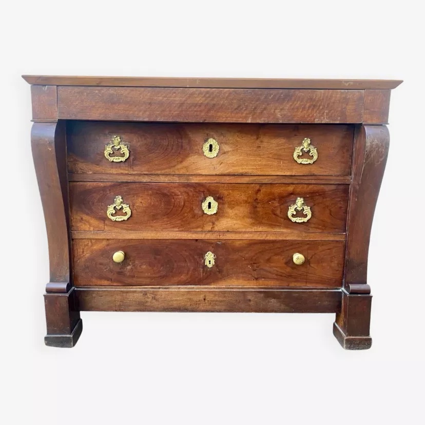 Empire-style Chest Of Drawers With A Handle In Solid Walnut, 19th Century-photo-1
