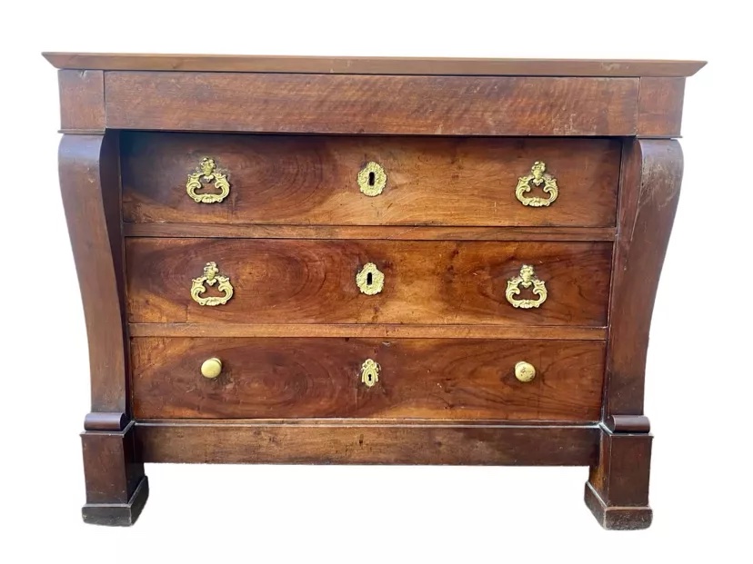 Empire-style Chest Of Drawers With A Handle In Solid Walnut, 19th Century-photo-2