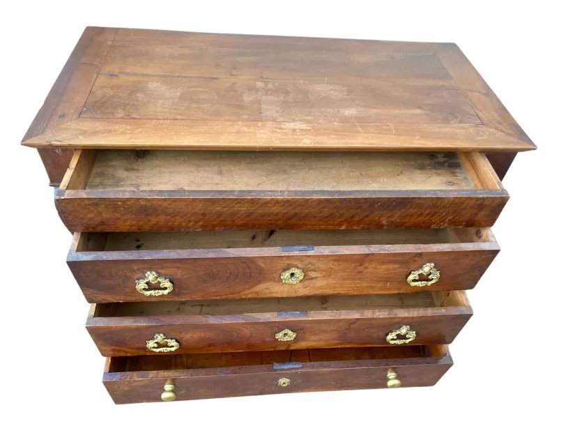 Empire-style Chest Of Drawers With A Handle In Solid Walnut, 19th Century-photo-4