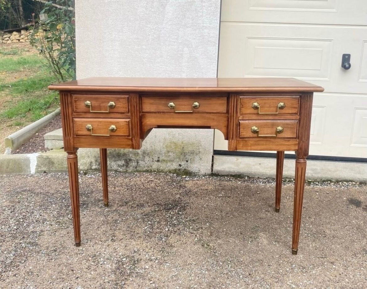 Bureau plat style Louis XVI à 5 tiroirs-photo-1