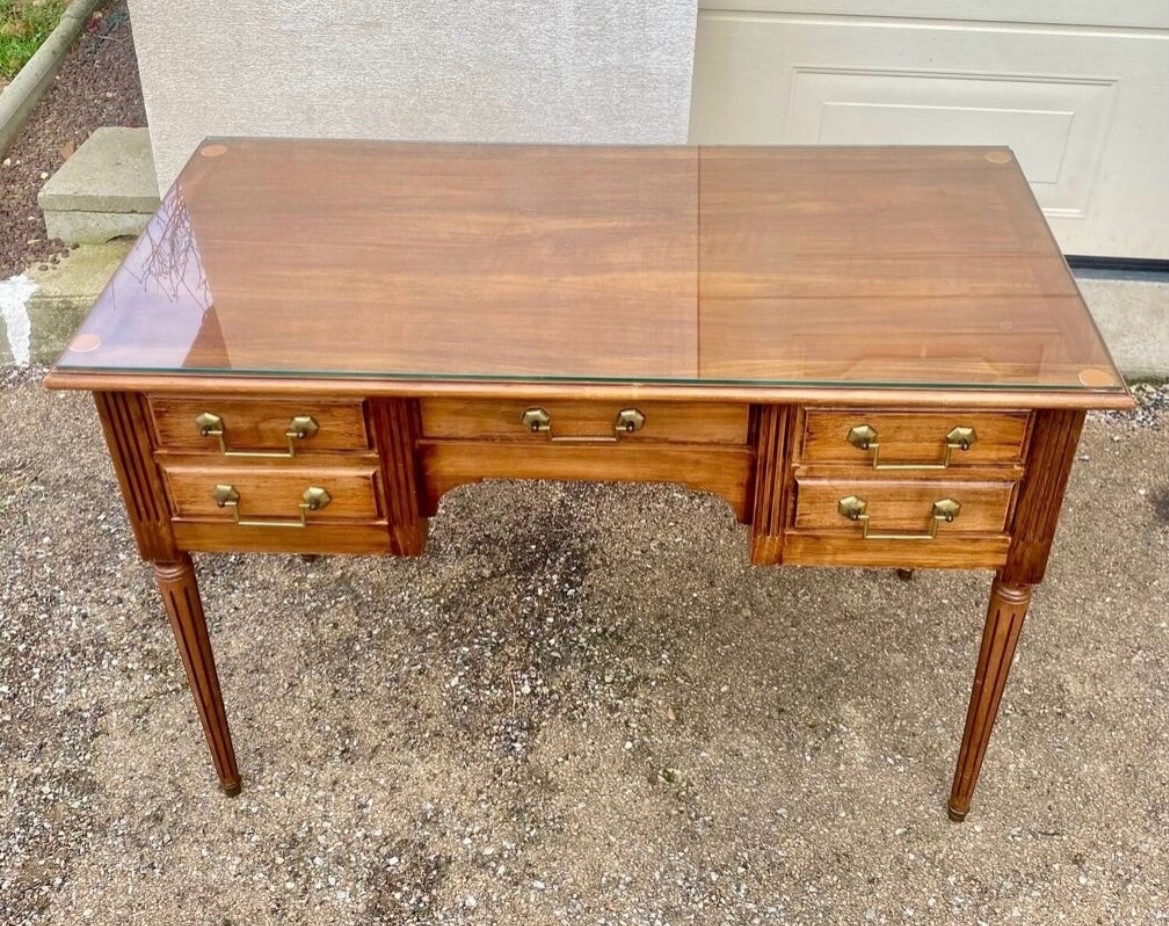 Bureau plat style Louis XVI à 5 tiroirs-photo-2