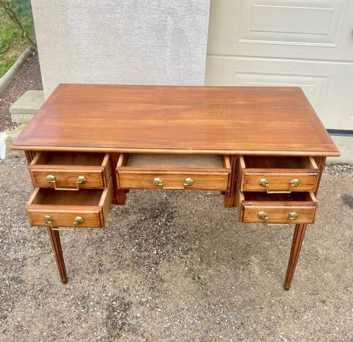 Bureau plat style Louis XVI à 5 tiroirs-photo-3