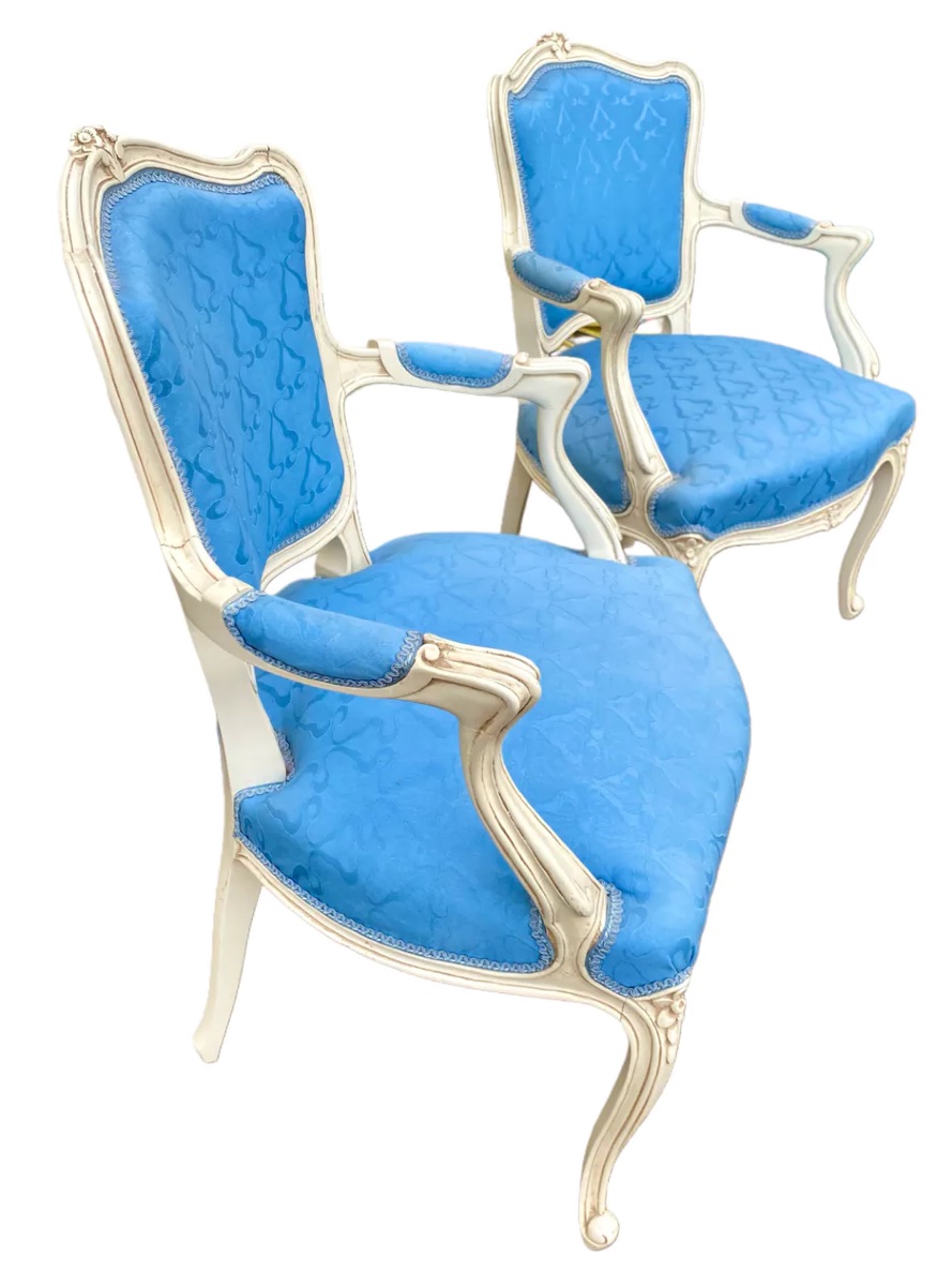 2 Blue Louis XV Armchairs-photo-2