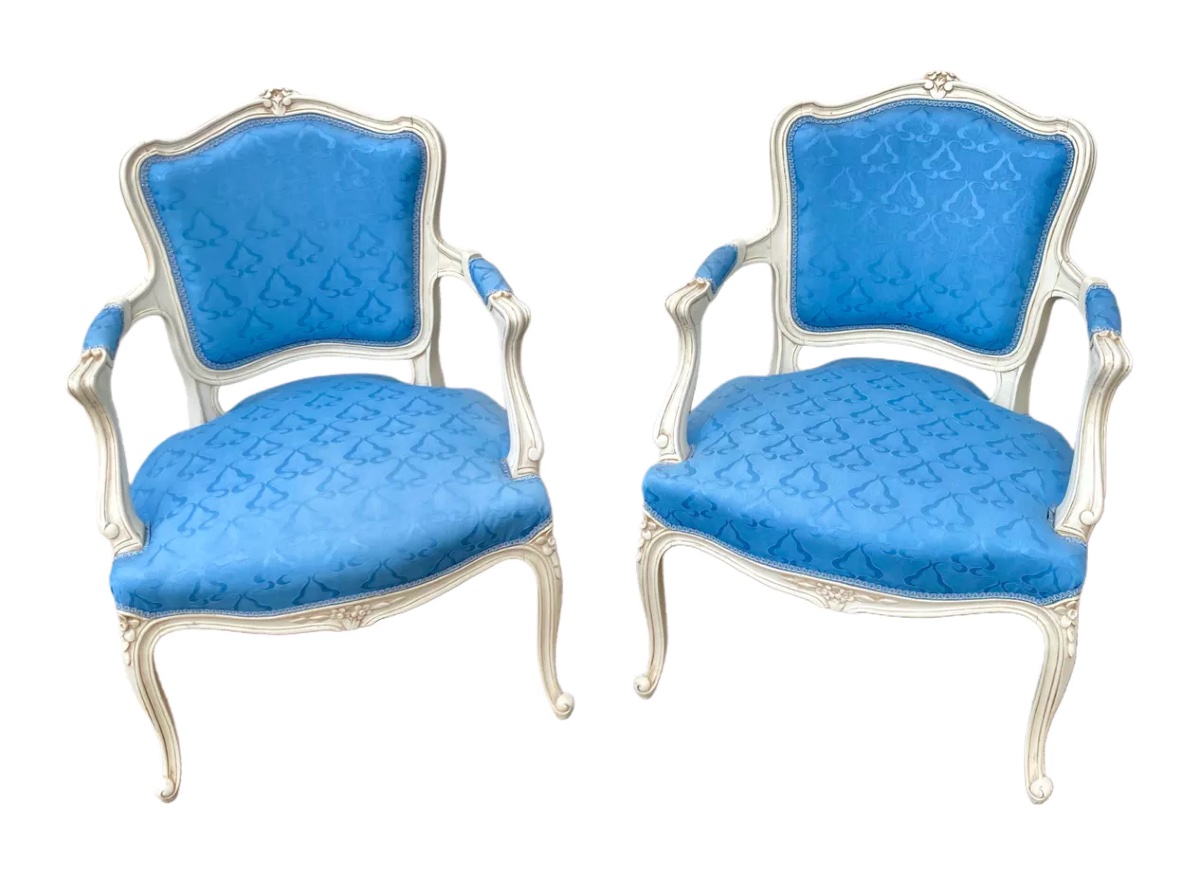 2 Blue Louis XV Armchairs-photo-1