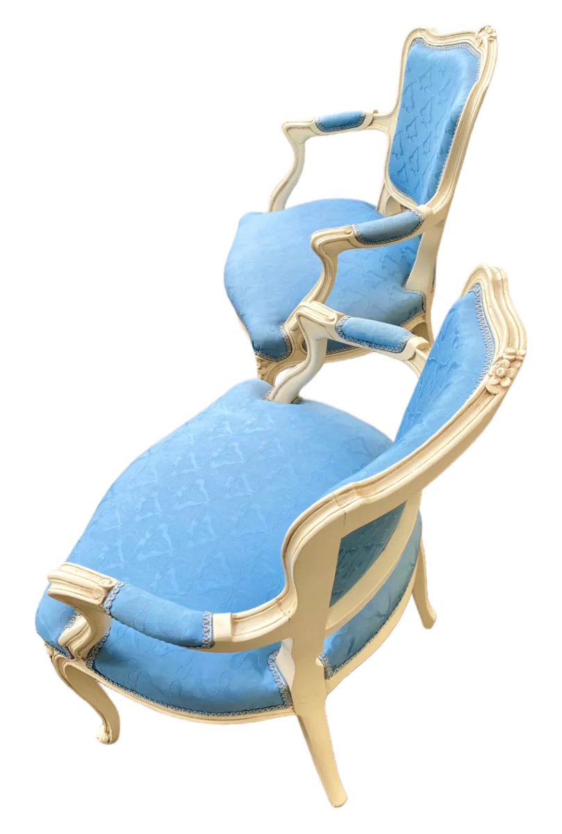 2 Blue Louis XV Armchairs-photo-5