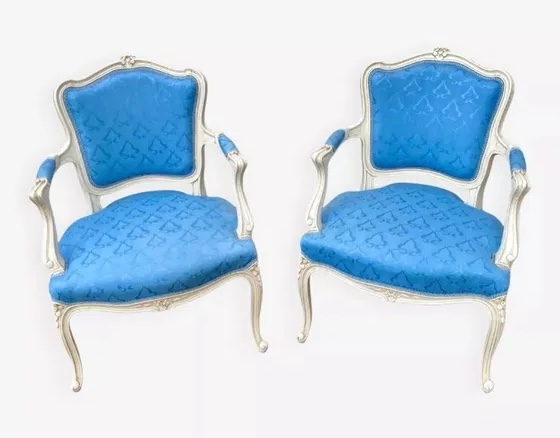 2 Blue Louis XV Armchairs