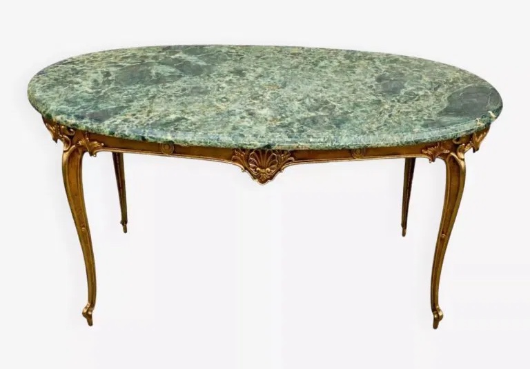 Table basse style Louis XV console marbre vert