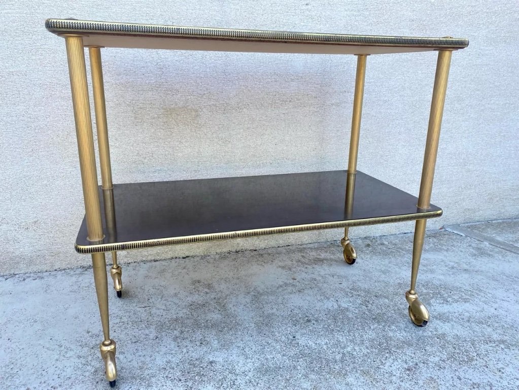 Vintage Brass Side Table On Casters, 1950s-photo-3