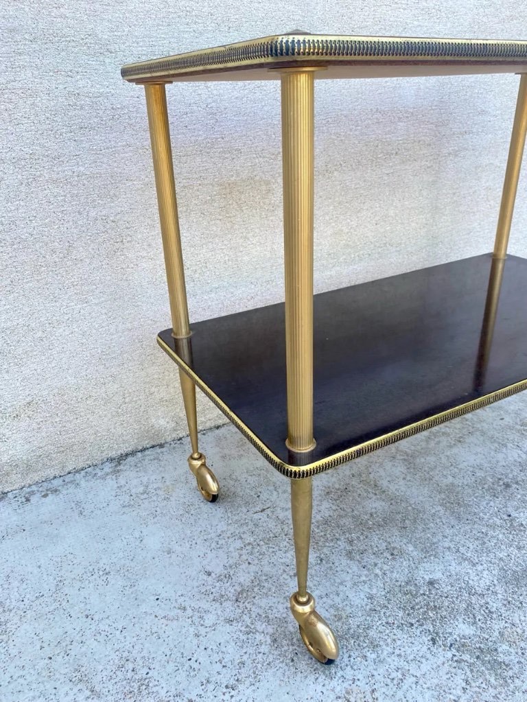 Vintage Brass Side Table On Casters, 1950s-photo-5