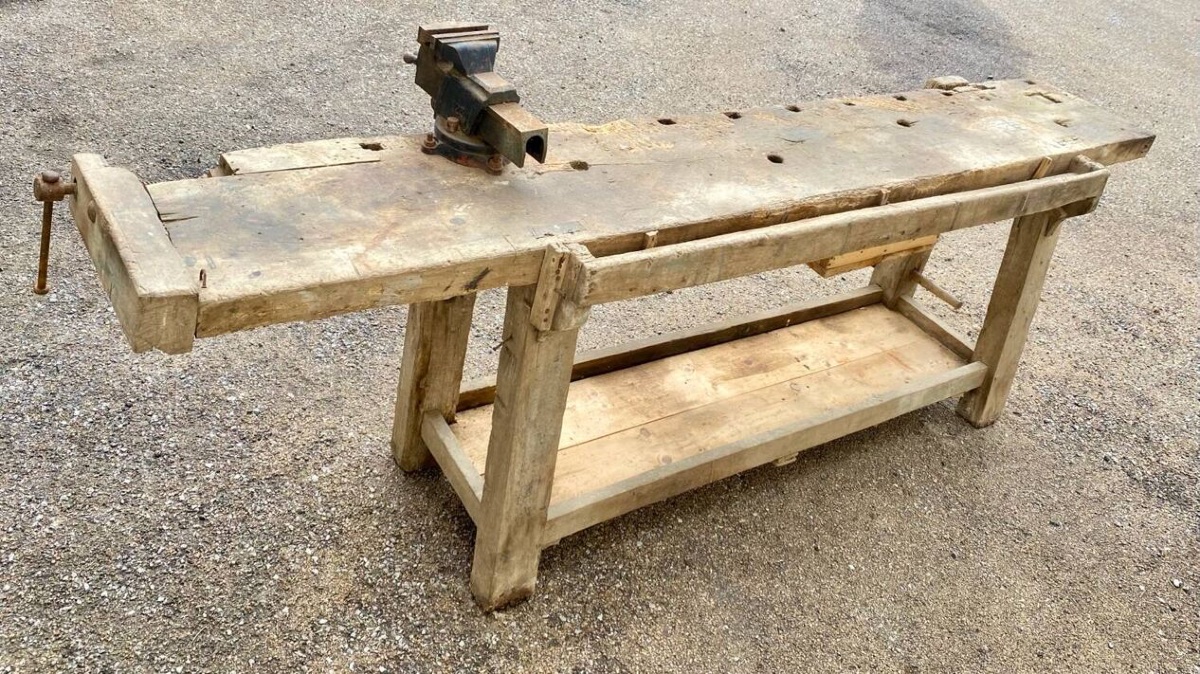 Antique Carpenter's Workbench, Early 20th Century, Beechwood, 1940s-photo-3