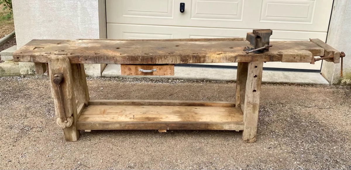 Antique Carpenter's Workbench, Early 20th Century, Beechwood, 1940s-photo-5