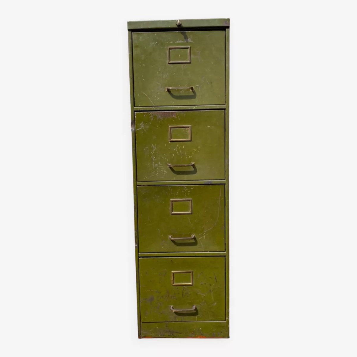 Antique Military-style Metal Filing Cabinet With 4 Drawers, Suitable For Archives, Storage, Or Filing.-photo-1