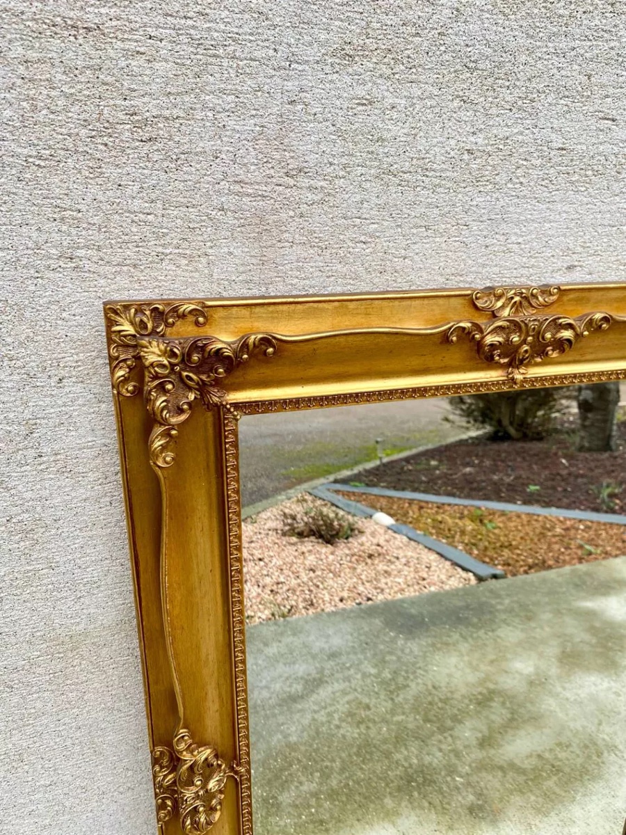 19th Century Style Beveled Mirror In Gilded Wood With Ornate Corners, 1950s-photo-2