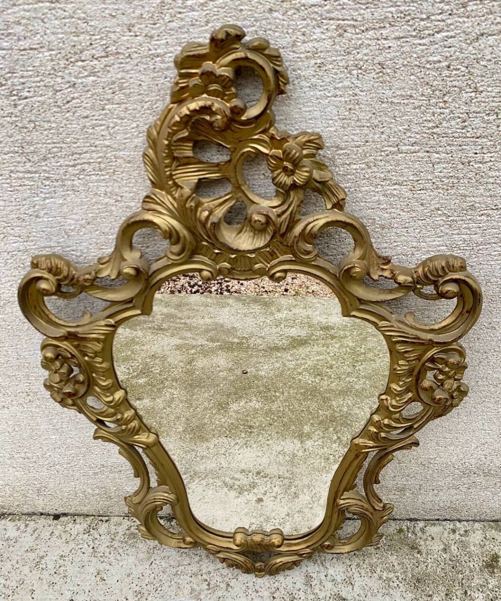Miroir Vintage Baroque en Bois Doré, 1980s-photo-2