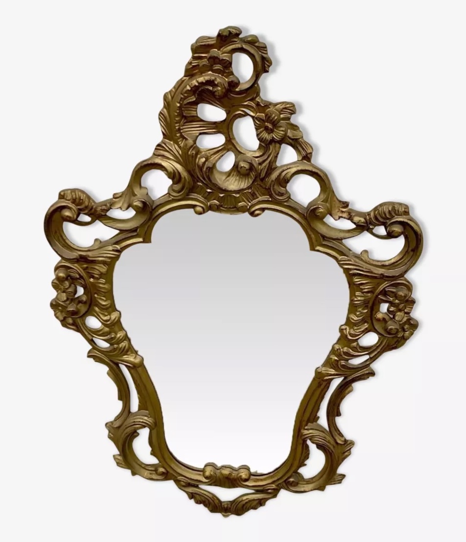 Miroir Vintage Baroque en Bois Doré, 1980s