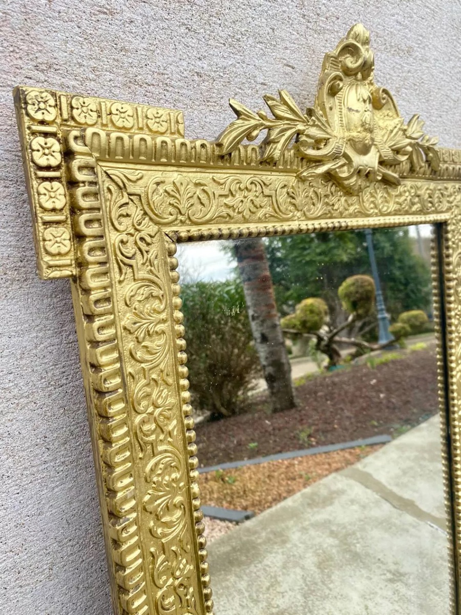 Napoleon 19th Century Carved Oak Mirrors, 1950s, Set Of 2-photo-4