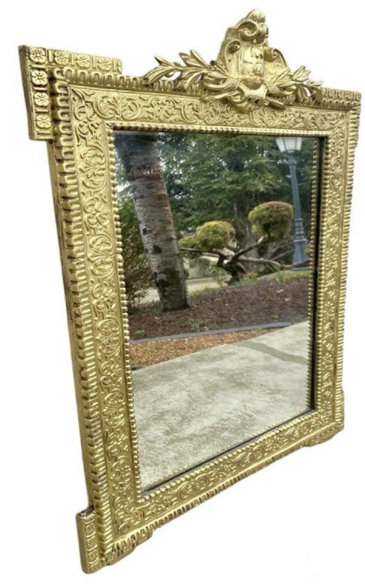 Antique 19th Century Mirror In Carved Gilded Napoleon Wood-photo-4
