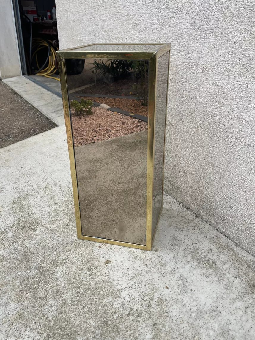 Pedestal/corner Column In Wood With Chrome-plated, Multi-faceted Mirror Finish-photo-2