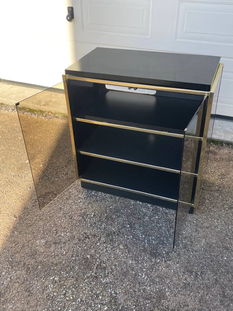 Vintage Black And Gold Tv Stand In The Style Of Roche Bobois, 1970-photo-4