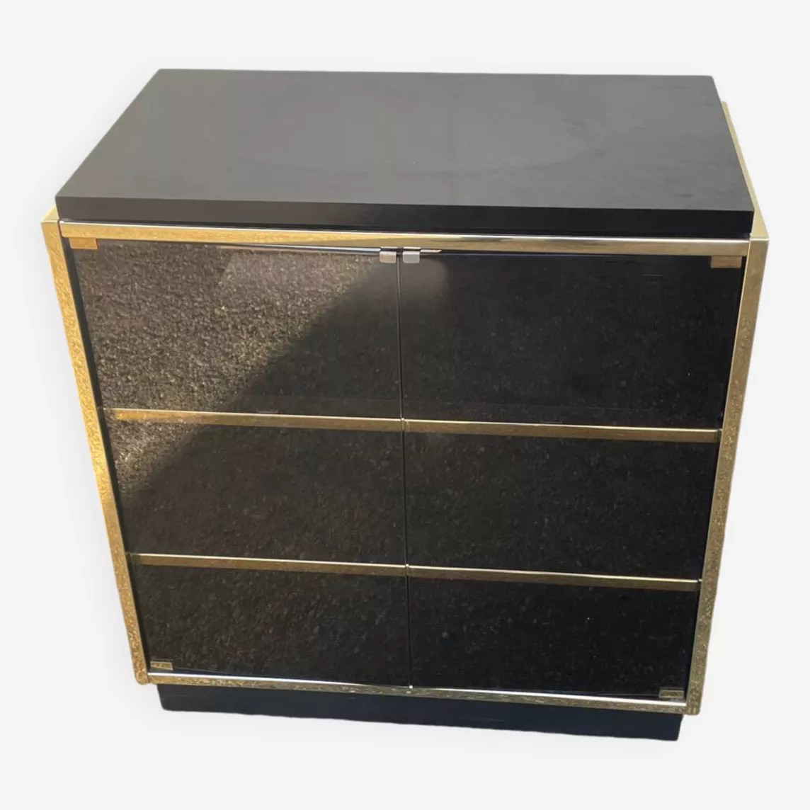 Vintage Black And Gold Tv Stand In The Style Of Roche Bobois, 1970