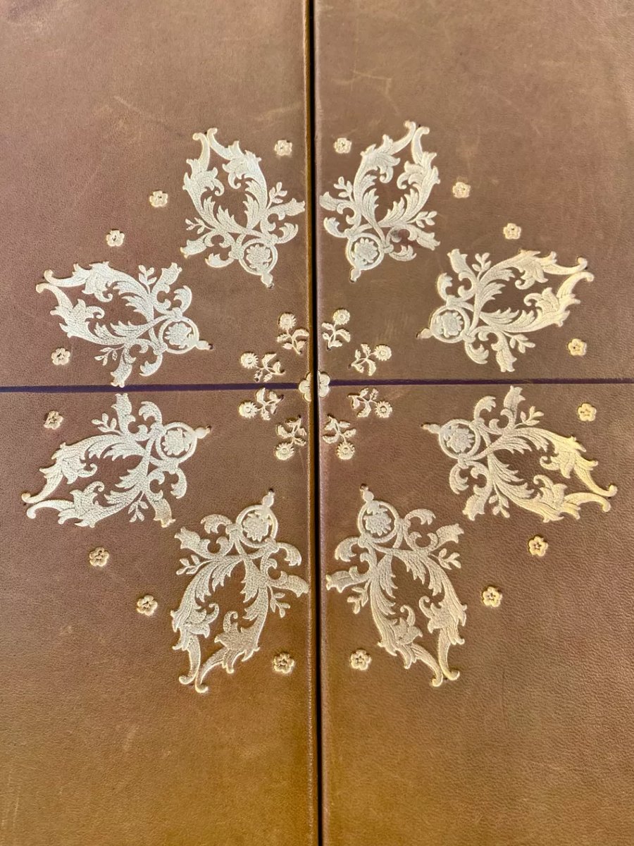 Table ronde acajou avec plateau cuir style anglais-photo-3