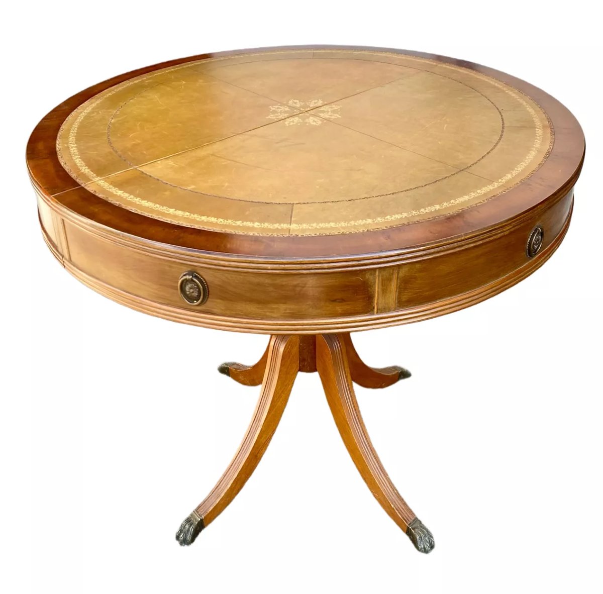 Table ronde acajou avec plateau cuir style anglais-photo-8