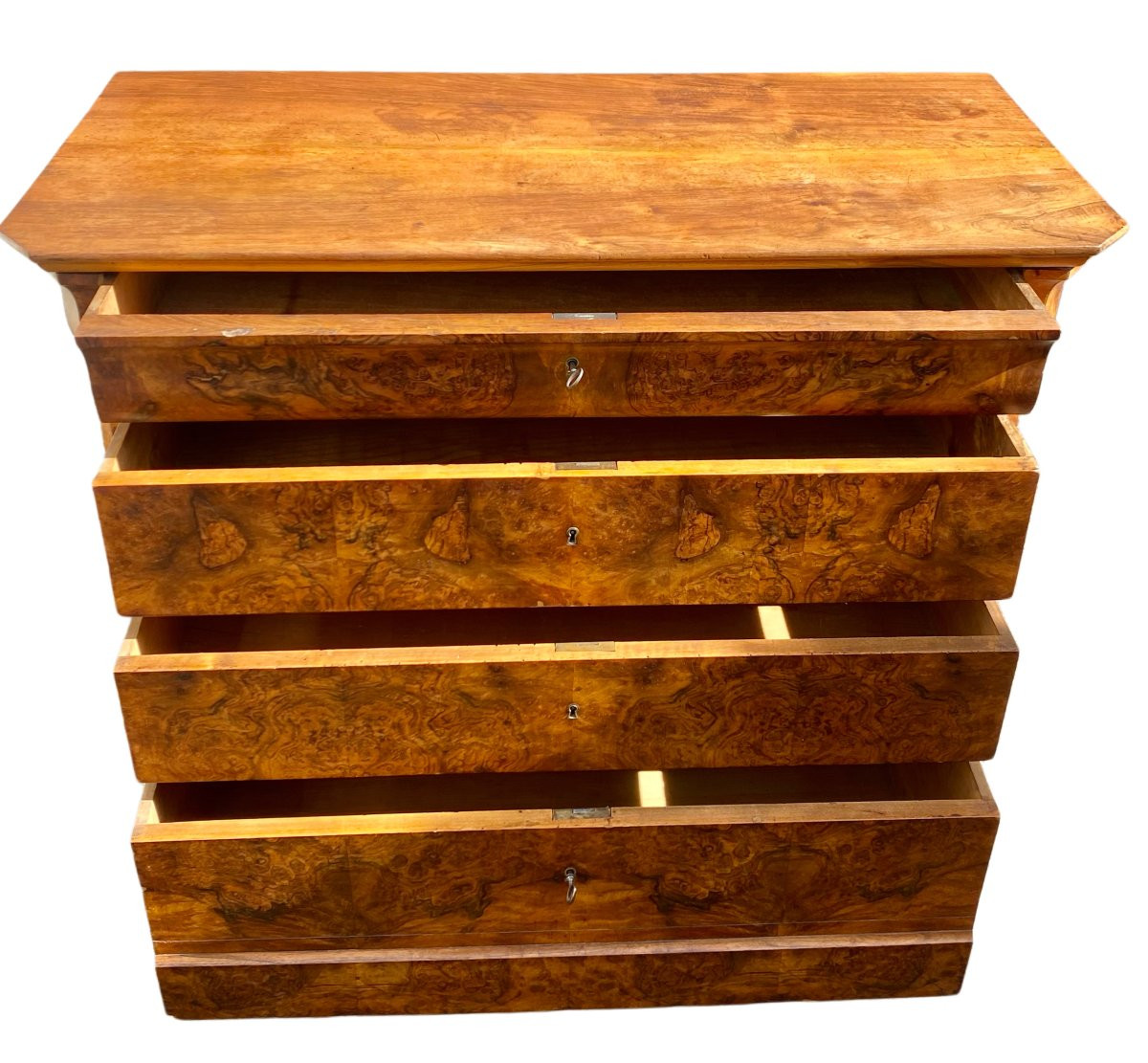 Commode en ronce de noyer XIXe Louis Philippe-photo-4