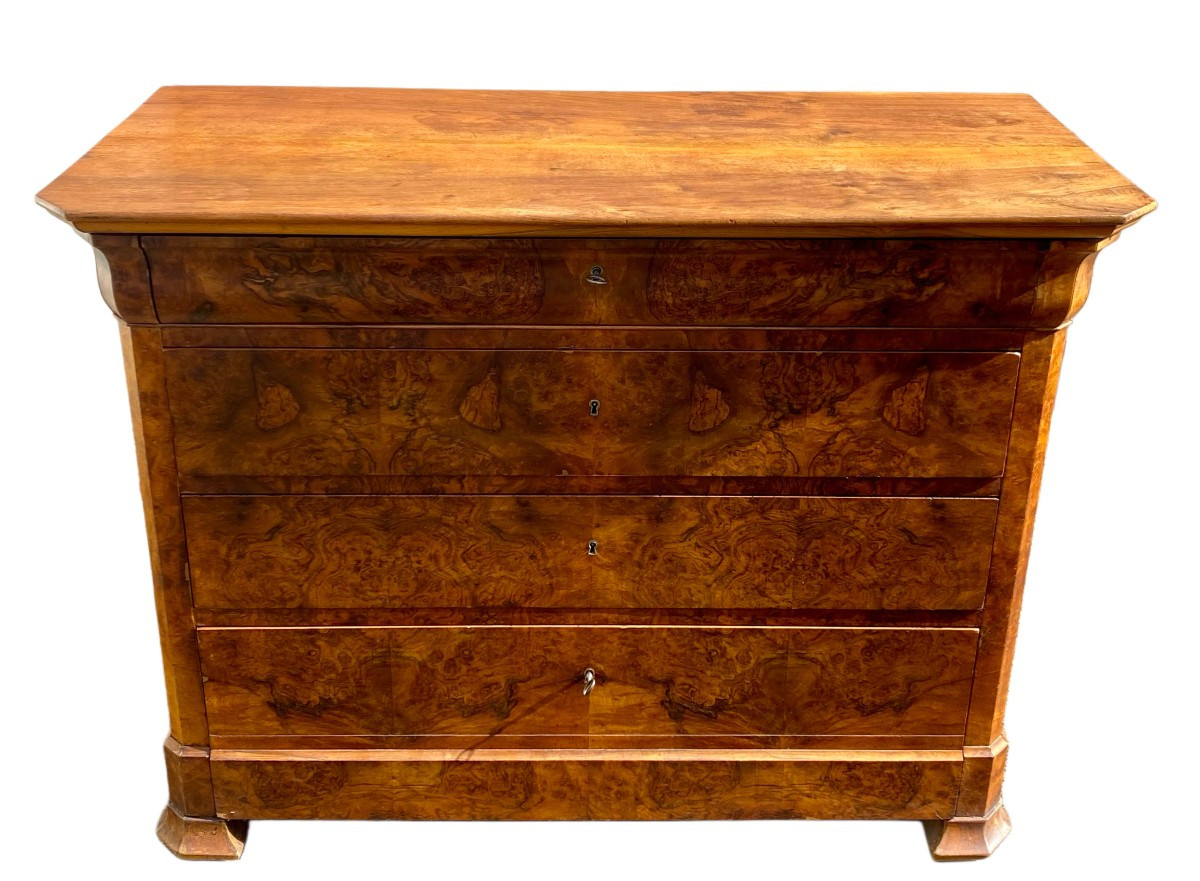 Commode en ronce de noyer XIXe Louis Philippe