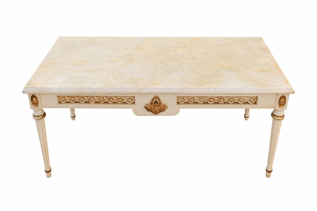 Louis XVI Coffee Table With White Marble Top-photo-1
