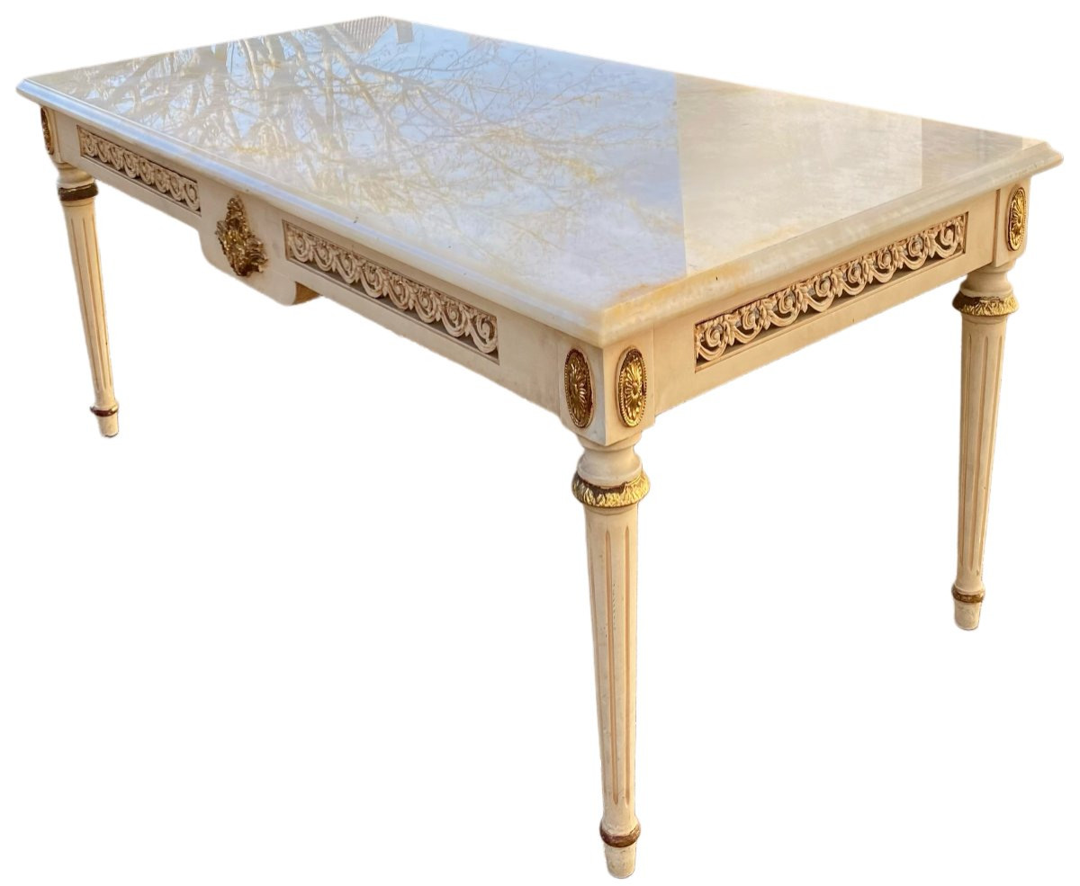 Louis XVI Coffee Table With White Marble Top-photo-3