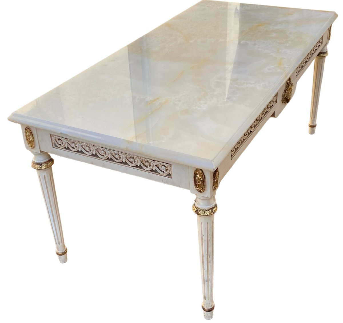 Louis XVI Coffee Table With White Marble Top-photo-5