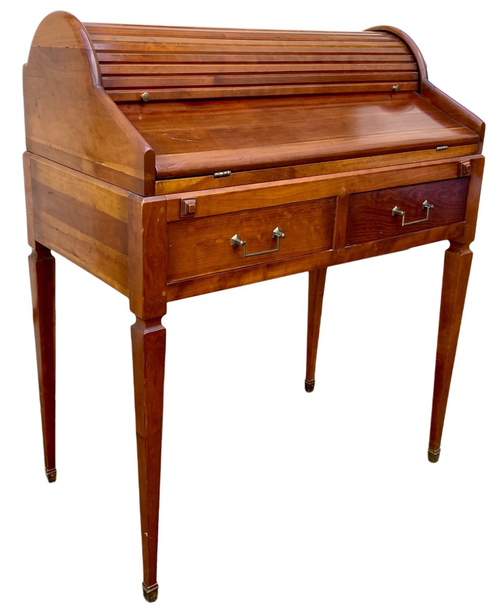 Bureau à cylindre Louis XVI en merisier-photo-5