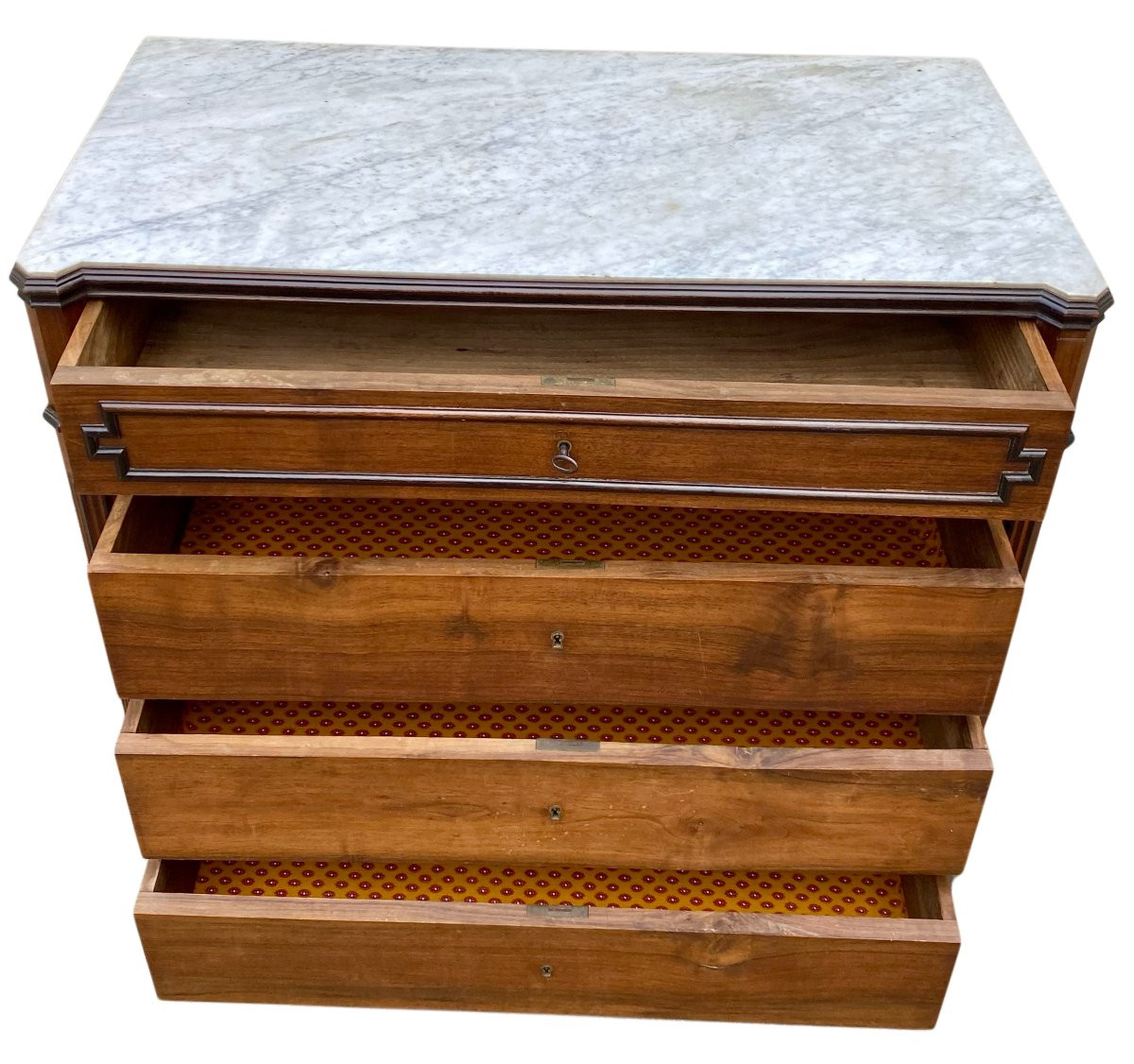 Commode ancienne Louis Philippe avec plateau marbre blanc ajusté-photo-2