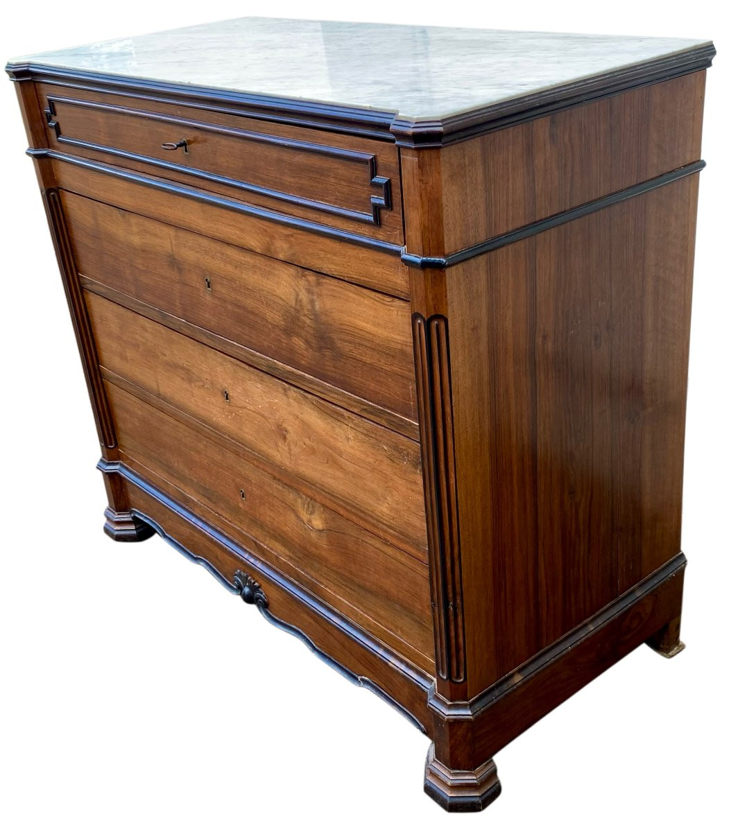 Commode ancienne Louis Philippe avec plateau marbre blanc ajusté-photo-2