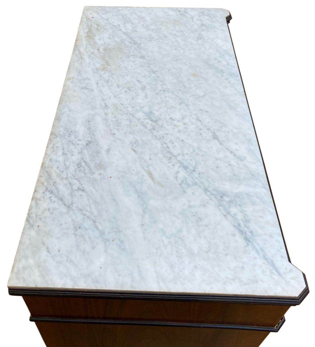 Commode ancienne Louis Philippe avec plateau marbre blanc ajusté-photo-4