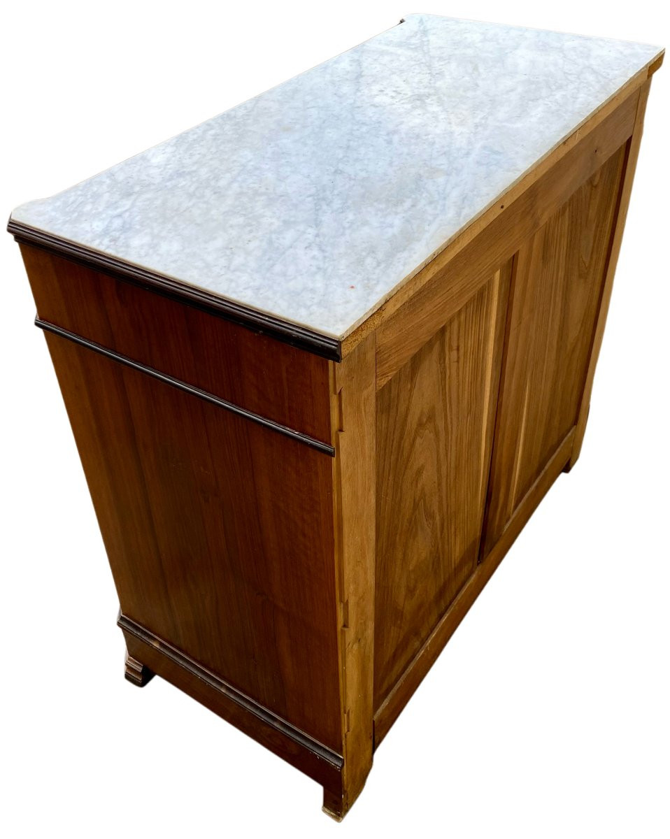 Commode ancienne Louis Philippe avec plateau marbre blanc ajusté-photo-5